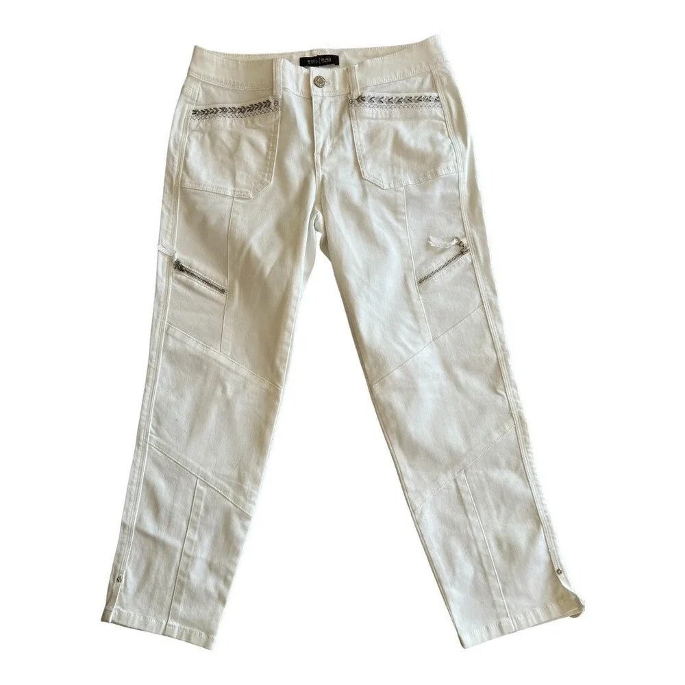 White House Black Market Women's White Crop Leg Embellished Jeans
